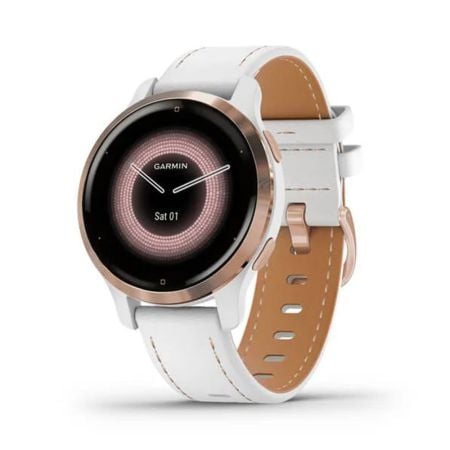 Garmin Venu® 2S Rose Gold Stainless Steel Bezel With White Case And Leather Band