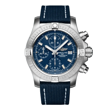 Breitling Avenger Chronograph 43 Automatic Military Strap Blue Folding Clasp